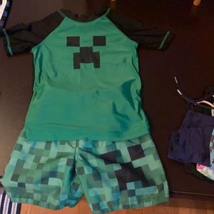 Minecraft swim shorts and shirt